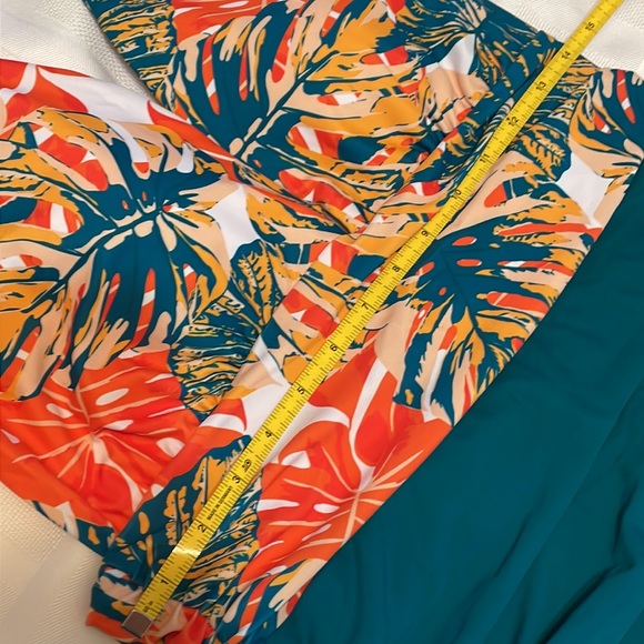 NWT Binlowis Sz L 1 Piece Halter Bathing Suit Teal / Orange / White Design - Picture 7 of 13